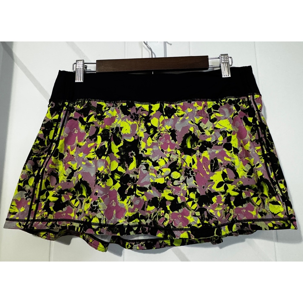 Lululemon Speed Up Short Skirt Floral Print Yellow Pink Black Size 8